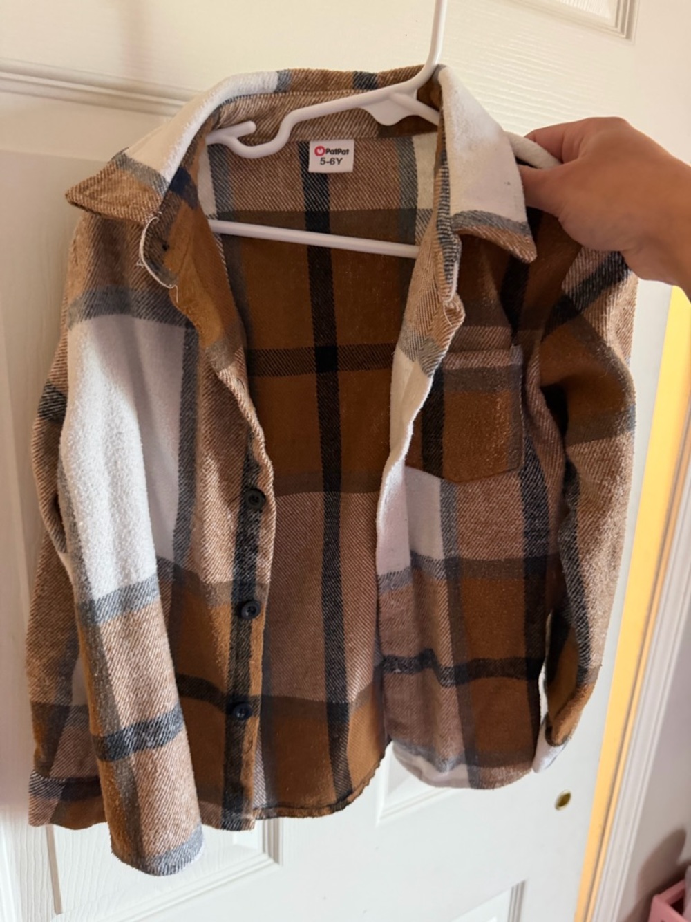 Plaid Button-Up Shirt Jacket in Brown & Cream